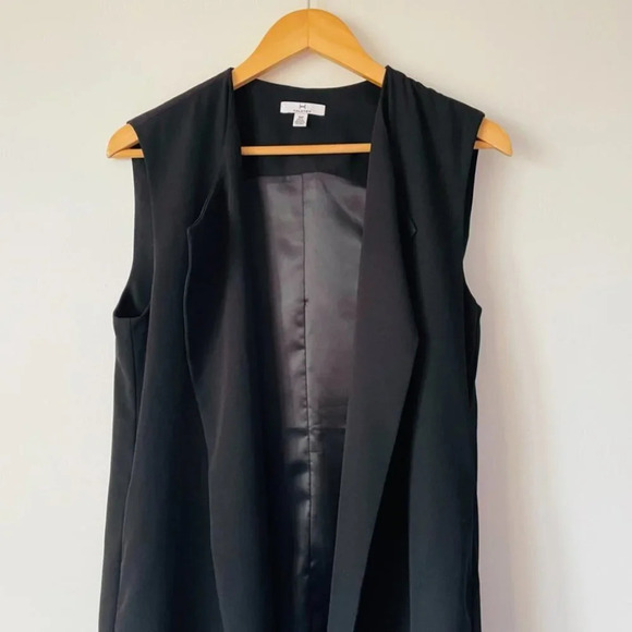 Halston Notch Lapel Long Open Front Vest Black Sz Small - Picture 3 of 6